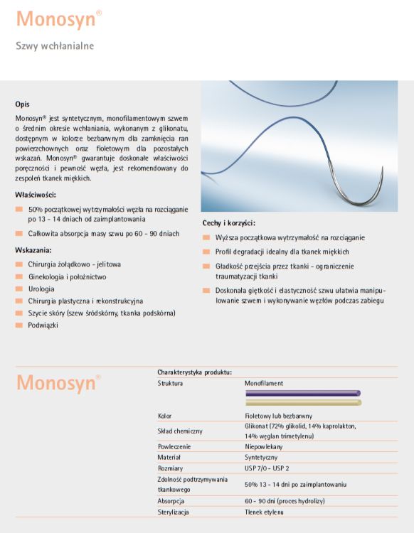 MONOSYN BEZBARWNY  5/0  45CM  DS19 C0023503 – 36 szt. nici chirurgiczne, szwy wchłanialne, monofilament