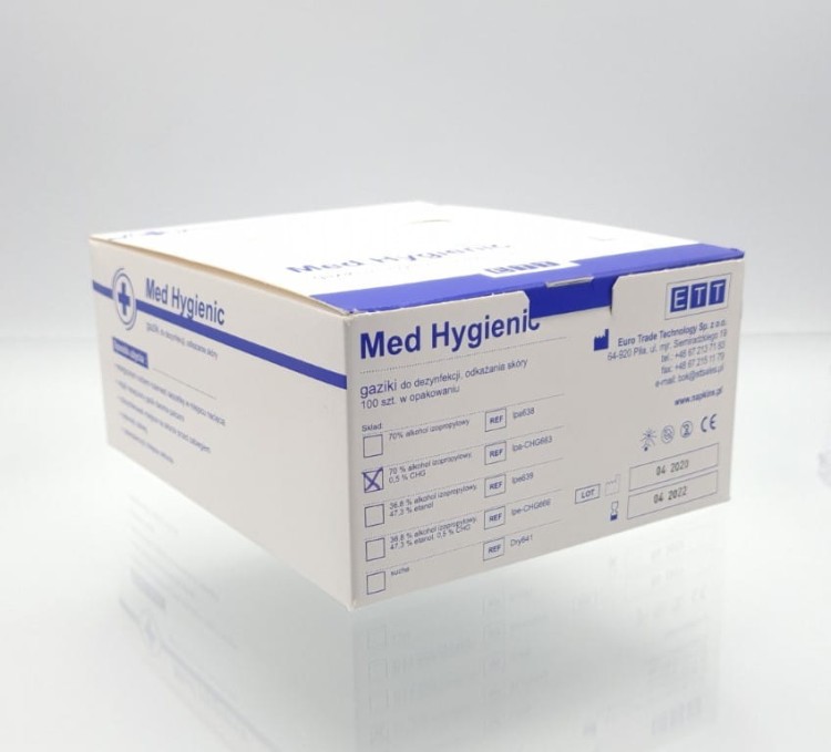 ETT MED HYGIENIC 12,5 x 12 cm 100szt - gaziki do dezynfekcji skóry przed iniekcjami
