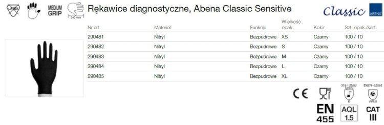 RĘKAWICE NITRYLOWE CZARNE ROZMIAR M 100sztuk ABENA 290483