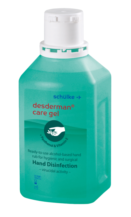DESDERMAN CARE GEL 500ml - Alkoholowy żel do higienicznej i chirurgicznej dezynfekcji rąk z odżywczym pantenolem i witaminą E