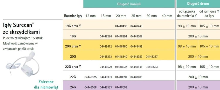 SURECAN IGŁA HUBERA DO PORTU ZE SKRZYDEŁKAMI DO WLEWÓW DŁUGOTRWAŁYCH 20G 0,9 x 20mm
