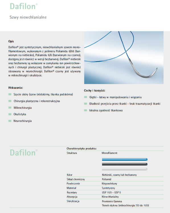 DAFILON 6/0 45CM DS12 C0932060 – 36 szt. nici chirurgiczne, szwy niewchłanialne monofilament