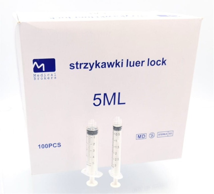 STRZYKAWKI 5ml LUER-LOCK 3-CZĘŚCIOWA 100SZT MEDICAL BROKERS