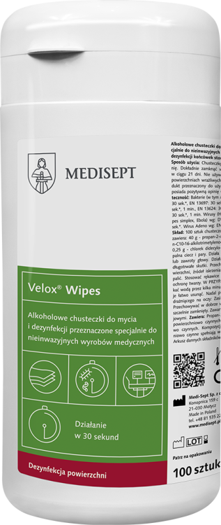 VELOX CHUSTECZKI NA BAZIE ALKOHOLU (PUSZKA + WKŁAD) A'100szt Medisept