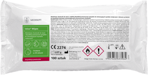 VELOX CHUSTECZKI NA BAZIE ALKOHOLU (WKŁAD)  A'100szt Medisept
