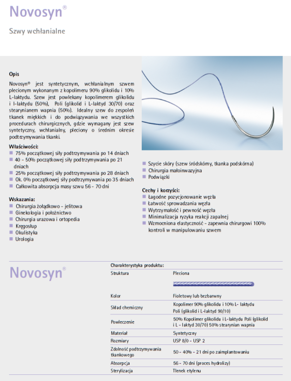 NOVOSYN  5/0 70CM  HR22  C0068028  – 36 szt. nici chirurgiczne, szwy wchłanialne, plecione powlekane