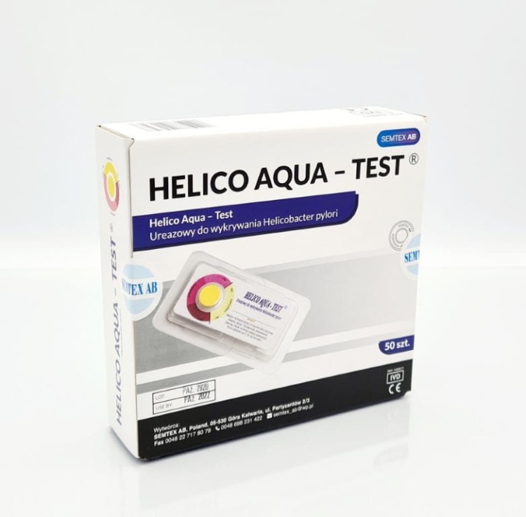 TEST UREAZOWY DO WYKRY.HELICOBACTER PYLORI Z WYCINKA  -  HELICO AQUA-TEST SEMTEX A'50