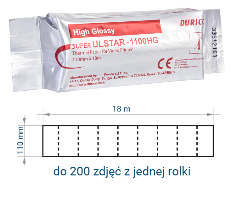 PAPIER do VIDEOPRINTERA USG DURICO ULSTAR 1100HG  ( zamiennik Sony UPP-110HG / Mitsubishi K-91HG )