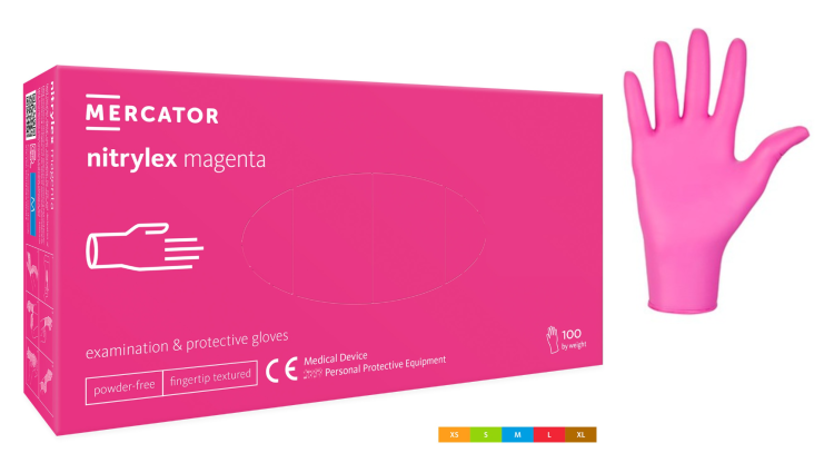 RĘKAWICE NITRYLOWE ROZMIAR XS NITRYLEX MAGENTA 100szt