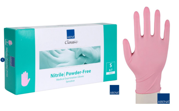 RĘKAWICE NITRYLOWE BEZPUDROWE  RÓŻOWE  S  ABENA