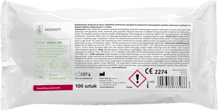 VELOX CHUSTECZKI BEZALKOHOLOWE (WKŁAD) 100szt Medisept