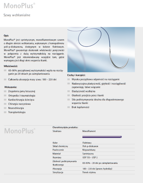 MONOPLUS  5/0  45CM  DS19  C0024081– 36 szt. nici chirurgiczne, szwy wchłanialne, monofilament