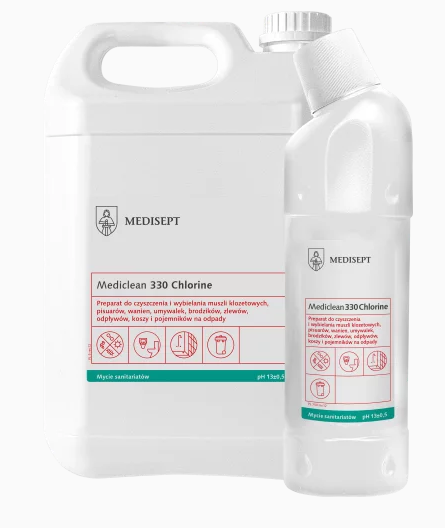 MEDICLEAN MC330 5L - Chlorowy preparat do czyszczenia i wybielania: muszli klozetowych, pisuarów, wanien, umywalek, brodzików