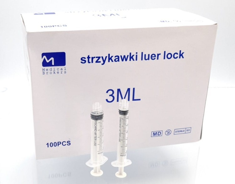 STRZYKAWKI 3ml LUER-LOCK 3-CZĘŚCIOWA 100SZT MEDICAL BROKERS