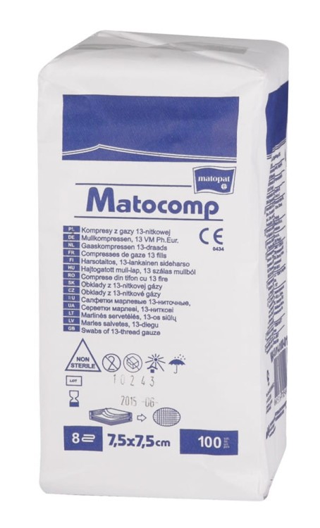 KOMPRESY GAZOWE NIESTERYLNE 13Nitek 8Warstw 7.5*7.5CM A'100 SZT TZMO