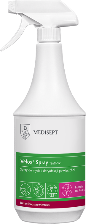 VELOX SPRAY 1L ZIELONA HERBATA - ALKOHOLOWY SPRAY DO DEZYNFEKCJI POWIERZCHNI Medisept