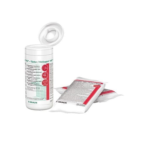 MELISEPTOL CHUSTECZKI HBV PUSZKA 100szt - Chusteczki do szybkiej dezynfekcji małych powierzchni odpornych na działanie alkoholi