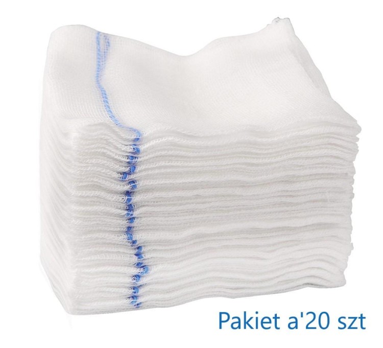 PAKIET KOMPRESÓW STERYLNYCH Z GAZY ZABIEGOWY 7,5x7,5cm PAKIET-20szt 17Nitek 12Warstw TZMO