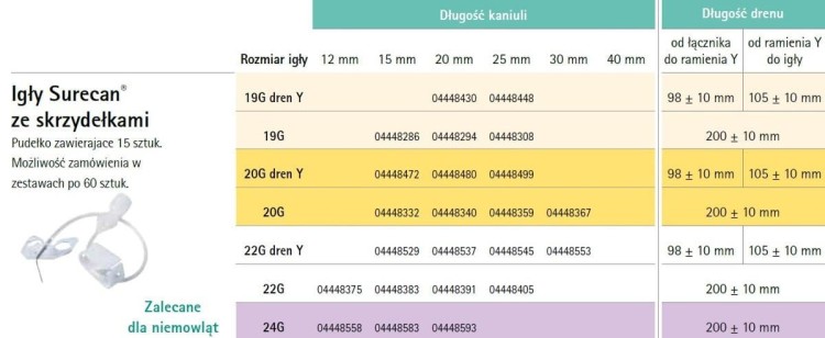 SURECAN IGŁA DO PORTU HUBERA ZE SKRZYDEŁKAMI DO WLEWÓW DŁUGOTRWAŁYCH 22G 15MM
