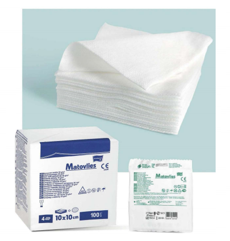 KOMPRESY  WŁÓKNINOWE NIESTERYLNE 30Gram 4Warstwy 10*10CM A'100 TZMO