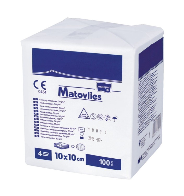 KOMPRESY  WŁÓKNINOWE NIESTERYLNE 30Gram 4Warstwy 10*10CM A'100 TZMO